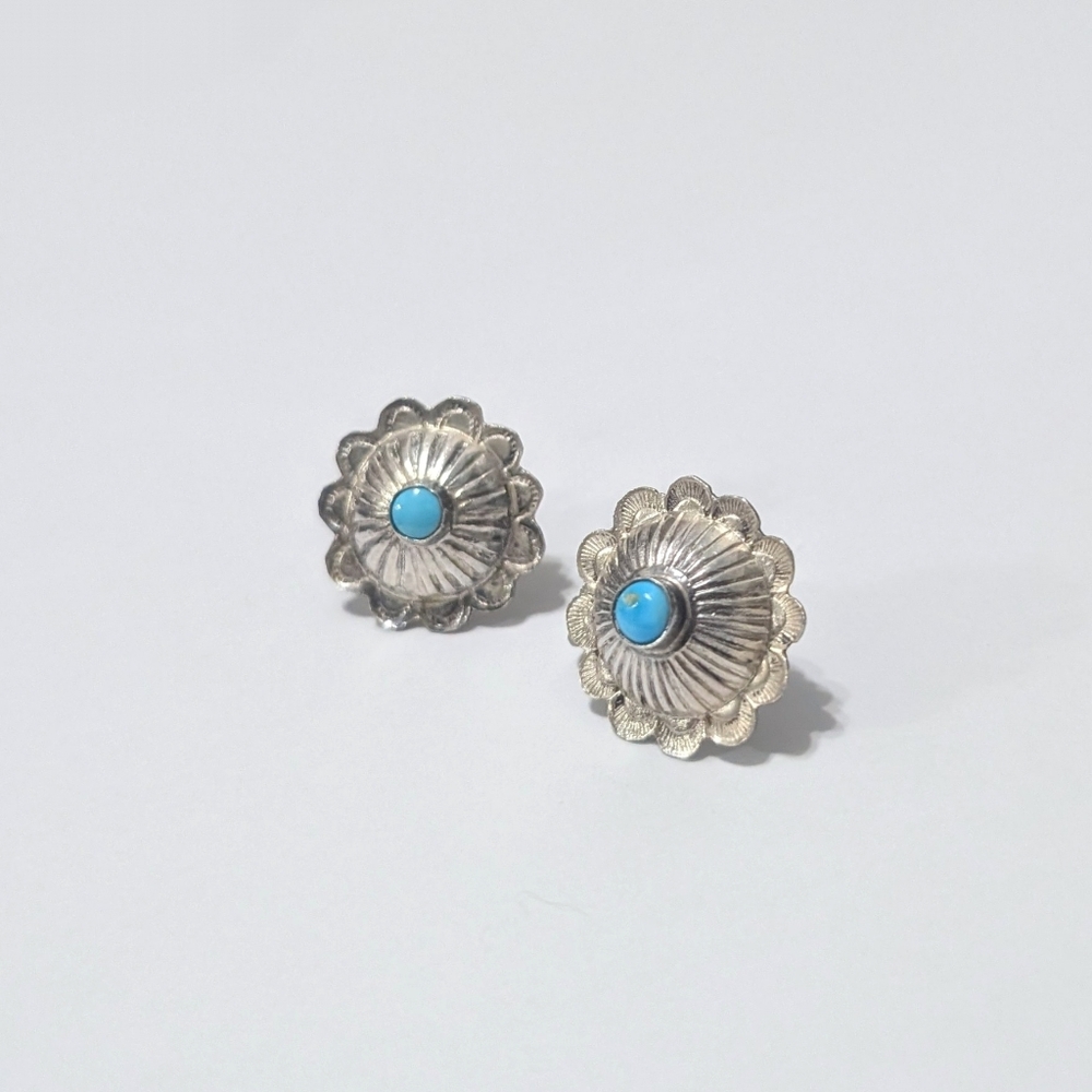 Sterling silver earrings Screwback clip on Native American turquoise Concho 925